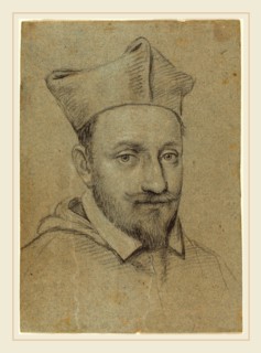 Ottavio Leoni, Italian (c. 1578-1630), Portrait Head of a Cardinal, black chalk heightened with