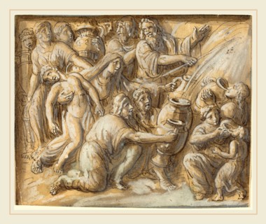 Luigi Ademollo, Italian (1764-1849), Moses Drawing Water From the Rock, pen and black ink, with