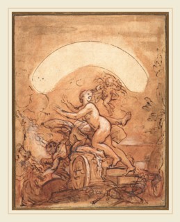 Giuseppe Passeri, Italian (1654-1714), Night Fleeing Before Morning, pen and brown ink with brown