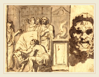 Felice Giani, Italian (1758-1823), Ancient Sacrifice and Head of a Satyr, pen and brown and iron