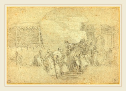Sebastiano Conca, Italian (1680-1764), A Bishop Blessing a King, black chalk heightened with white