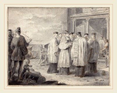 Pietro Antonio Novelli, Italian (1729-1804), A Venetian Scene, pen and black, gray, and brown ink
