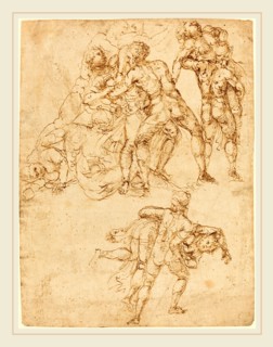 Pirro Ligorio, Italian (c. 1513-1583), Studies for the Rape of the Sabine Women [verso], pen and