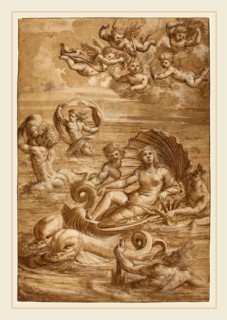 Girolamo Pennacchi, Italian (1497-1544), The Triumph of Galatea, c. 1535, pen and brown ink with