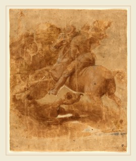 Raphael, Italian (1483-1520), Saint George and the Dragon, brush and brown ink heightened with