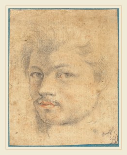 Jacob Matham, Dutch (1571-1631), Head of a Man, black and red chalk on laid paper