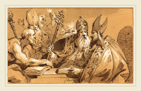 Jacob de Wit, Dutch (1695-1754), The Four Fathers of the Church, pen and black ink with brown wash