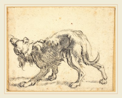 Herman Saftleven, Dutch (1609-1685), A Dog, black chalk with gray-brown wash on laid paper