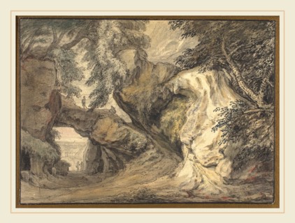 Isaac de Moucheron, Dutch (1667-1744), Landscape with a Natural Arch, watercolor and pen and black
