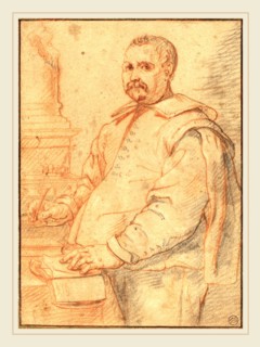 Cornelis Visscher, Dutch (1629-1662), A Scribe, red and black chalk on laid paper
