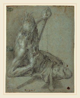 Hans Rottenhammer, German (1564-1625), Neptune, black chalk with white heightening on blue laid