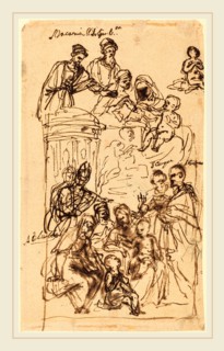 Italian 17th Century, The Madonna and Child with Saints, pen and iron gall ink on laid paper