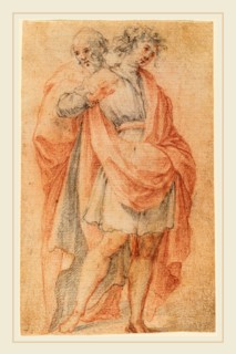 Florentine 17th Century, Two Male Figures: Youth and Old Man, black and red chalk, with white