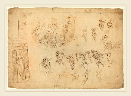 Giulio Campi, Italian (c. 1502-1572), An Ascension with Figure Studies, pen and brown ink on laid