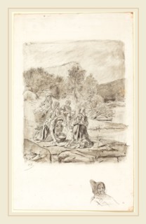 Félicien Rops (Belgian, 1833-1898), Washerwomen, c.1884-1887, counterproof of an etching with pen
