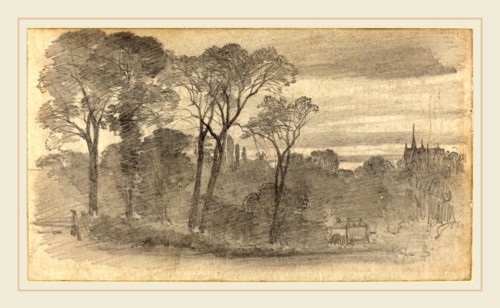 Myles Birket Foster, British (1825-1899), An Evening Landscape with a Distant Cathedral, graphite