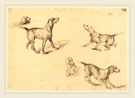 Richard Parkes Bonington, British (1802-1828), Five Studies of Hunting Dogs, graphite with touches