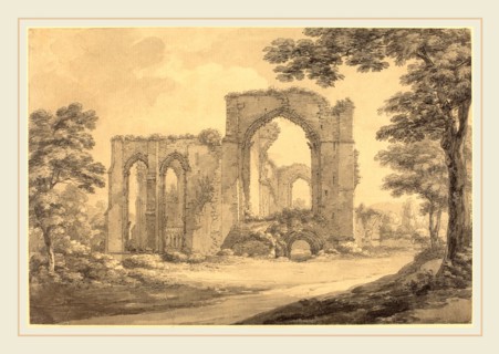 Thomas Hearne, British (1744-1817), Furness Abbey, 1777, graphite and pen and gray ink with gray