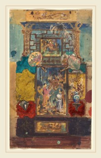 Robert Caney, British (1847-1911), Stage Set Consisting Of Painted Panels, Fabrics, And Fans,