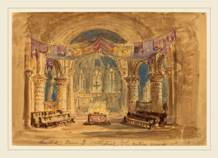 Robert Caney, British (1847-1911), "Harold Scene 3 Cathedral (The relics covered with cloth at