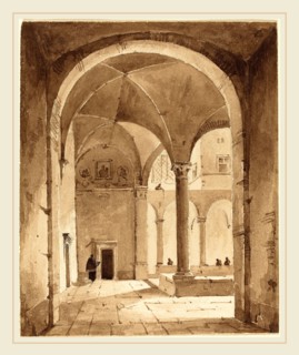 FranÃ§ois-Marius Granet, French (1775-1849), A Cloister, brown wash over graphite on wove paper