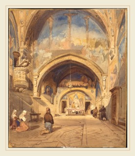 David Roberts (Scottish, 1796-1864), The Interior of the Church of San Benedetto, 1837, watercolor
