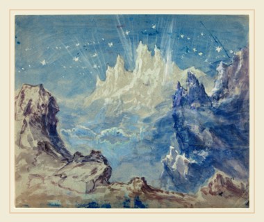 Robert Caney, British (1847-1911), Fantastic Mountainous Landscape with a Starry Sky, watercolor
