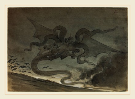 Robert Caney, British (1847-1911), Flying Monster, green and brown wash, heightened with white,