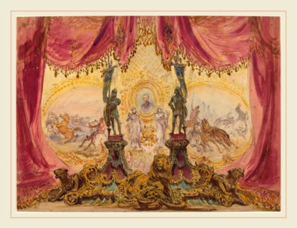 Robert Caney, British (1847-1911), Stage Set With Paintings And Statues, watercolor and gouache,