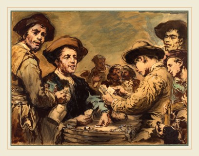 Augustin Théodule Ribot, French (1823-1891), Card Players, watercolor and gouache, with pen and