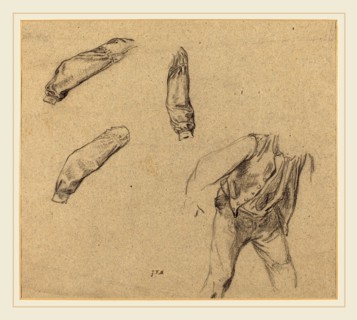 Jean-FranÃ§ois Millet, French (1814-1875), Costume Studies, black crayon on blue-gray wove paper