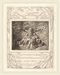 William Blake, British (1757-1827), Job and His Daughters, 1825, engraving on India paper