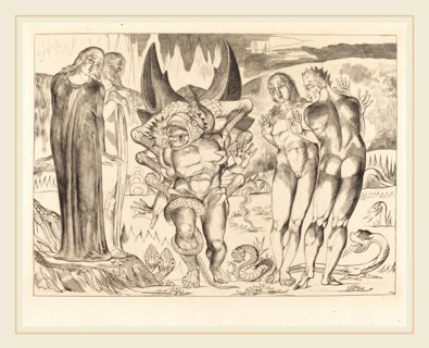 William Blake, British (1757-1827), The Circle of the Thieves; Agnolo Brunelleschi Attacked by a