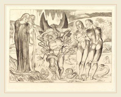 William Blake, British (1757-1827), The Circle of the Thieves; Agnolo Brunelleschi Attacked by a
