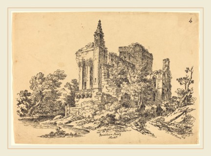 Paul Sandby Munn, British (1773-1845), Brinkman Priory, 1812, pen and tusche lithograph