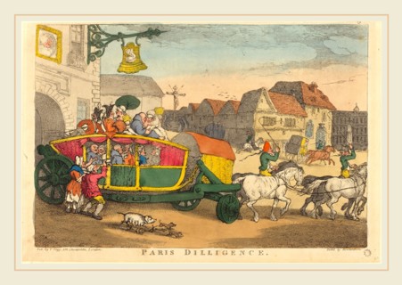Thomas Rowlandson, British (1756-1827), Paris Diligence, probably 1810, hand-colored etching
