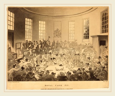 Thomas Rowlandson, British (1756-1827), Royal Cock Pit, published 1808, hand-colored etching