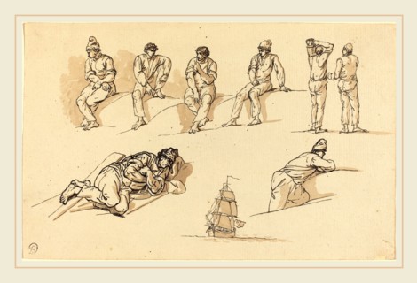 Vernet, Eight Studies of Figures and a Ship at Sea