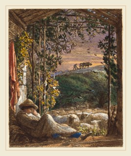 Samuel Palmer, British (1805-1881), The Sleeping Shepherd; Early Morning, 1857, etching,