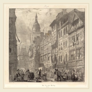 Richard Parkes Bonington, British (1802-1828), Rue du gros-horloge, Rouen, 1824, lithograph