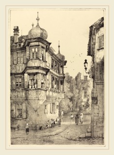 Samuel Prout, British (1783-1852), Bamberg, lithograph touched with white gouache on wove paper