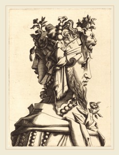 French 16th Century after René Boyvin or Pierre Milan, Bust of a Woman in an Extravagant Costume,