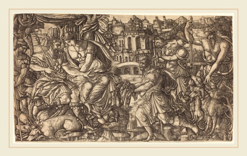 Jean Duvet, French (1485-c. 1570), A King and Diana Receiving Huntsmen, probably c. 1547-1555,