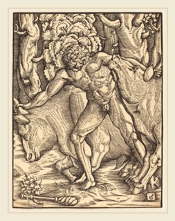 Gabriel Salmon, French (active 1504-1542), Hercules Carrying Off the Cattle of Geryon, woodcut