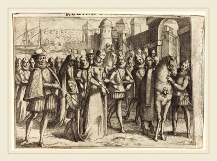 Jacques Callot, French (1592-1635), Arrival at Valencia [recto], 1612, etching
