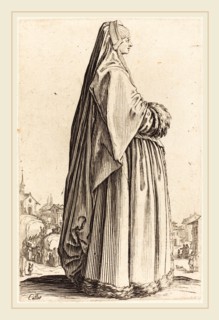 Jacques Callot, French (1592-1635), Noble Woman Wearing a Veil and a Dress Trimmed in Fur, c.