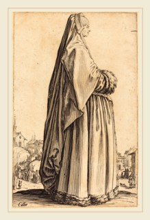 Jacques Callot, French (1592-1635), Noble Woman Wearing a Veil and a Dress Trimmed in Fur, c.