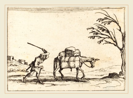 Jacques Callot, French (1592-1635), Peasant Whipping his Donkey, 1628, etching