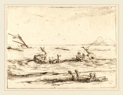 Jacques Callot, French (1592-1635), Dolphins and Crocodile, etching