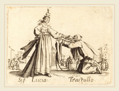 after Jacques Callot, Signa. Lucia and Trastullo, etching